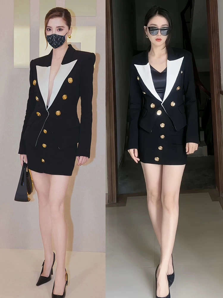 吴千语同款套装2025新款高级感轻奢御姐黑色修身收腰通勤西装女