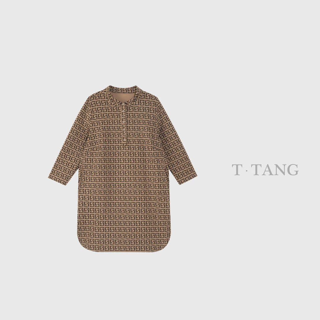 FL秋季380g醋酸空气层复古百搭时尚中长款连衣裙【6173】-