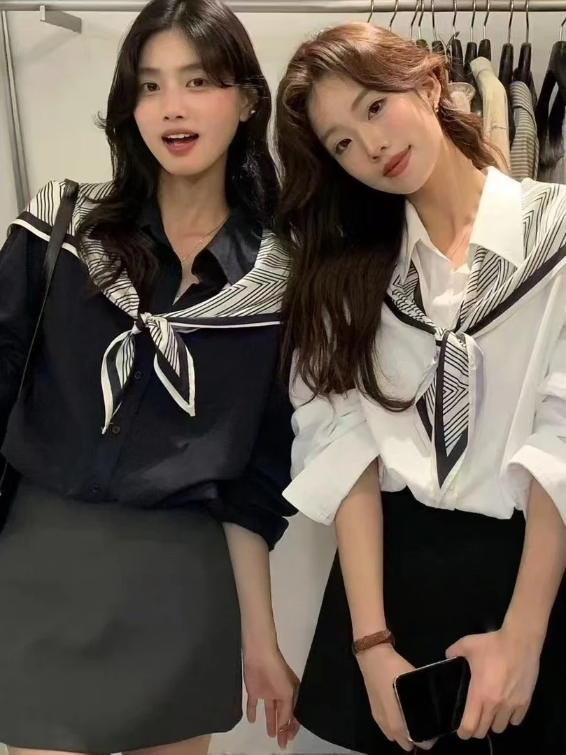 韩版通勤气质配丝巾衬衫女2025秋季休闲百搭长袖上衣新款百搭衬衫