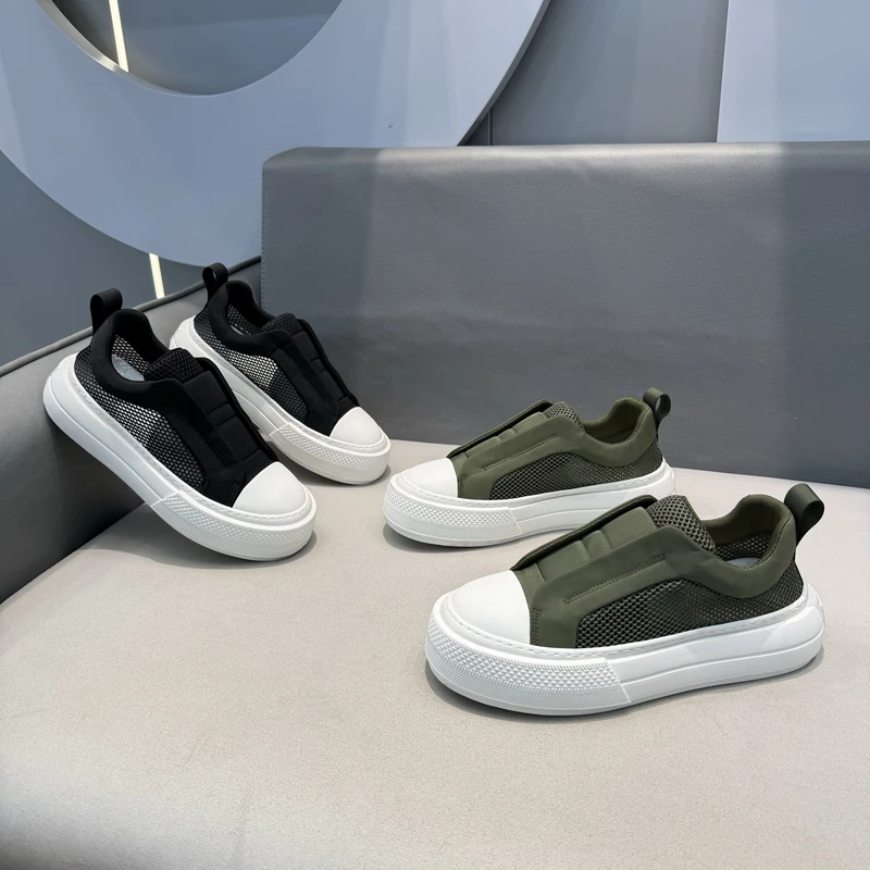 夏季新款男士透气网布舒适轻奢网红青春潮流一脚伸厚底休闲鞋男鞋