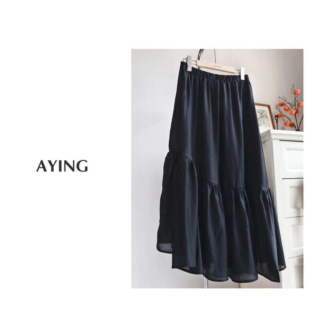 AYING  女士  不对称拼接裙摆天丝醋酸混纺半身裙