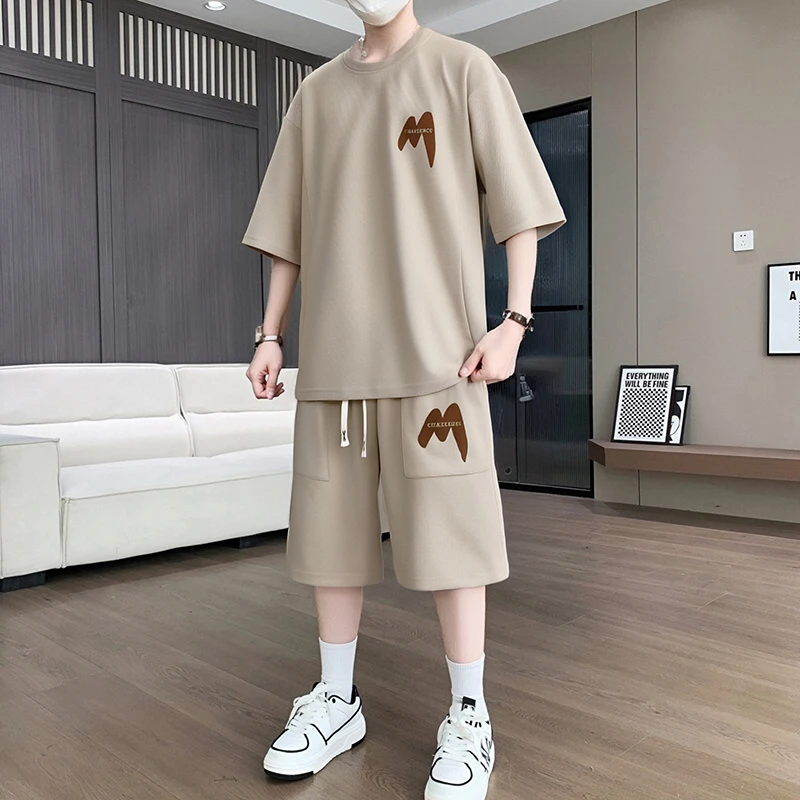 青少年时尚潮流休闲风宽松百搭两件套男2025夏季男生短袖T恤套装