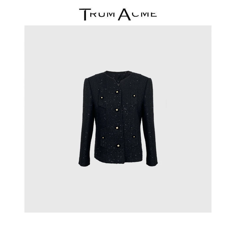 TrumAcme~2025秋季新款黑色小香风外套短外套亮片精致短款上衣女