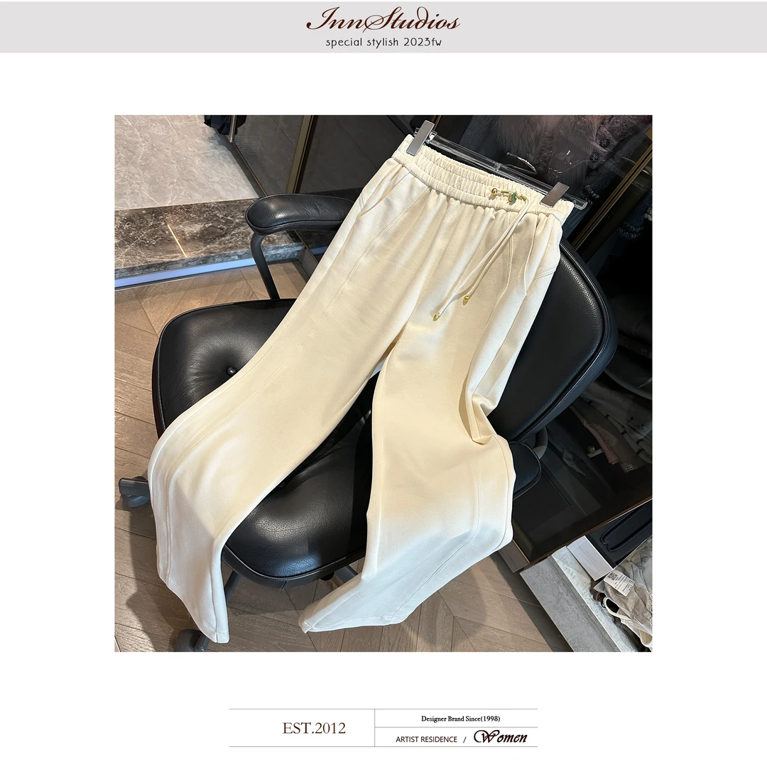 Innstudios「新面料微喇裤」国风松紧腰显瘦拖地休闲裤