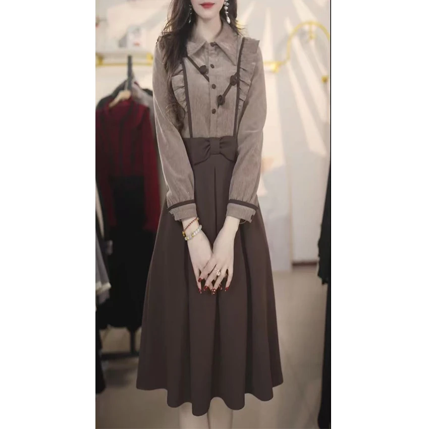 L670法式气质长袖连衣裙2025新春款时尚洋气收腰显瘦拼接连衣裙女