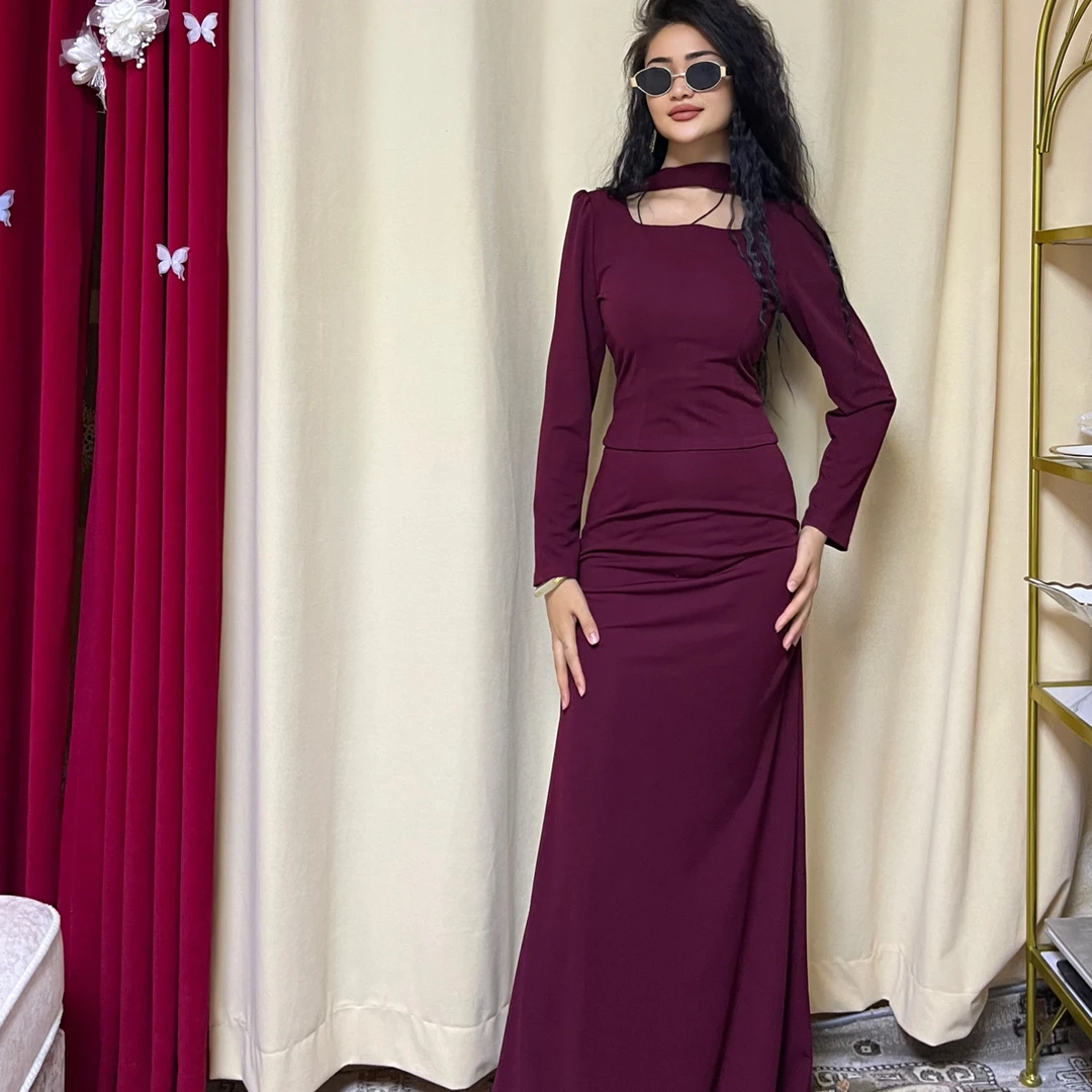 三件套时尚洋气气质红裙女款高级设计收腰鱼尾连衣裙