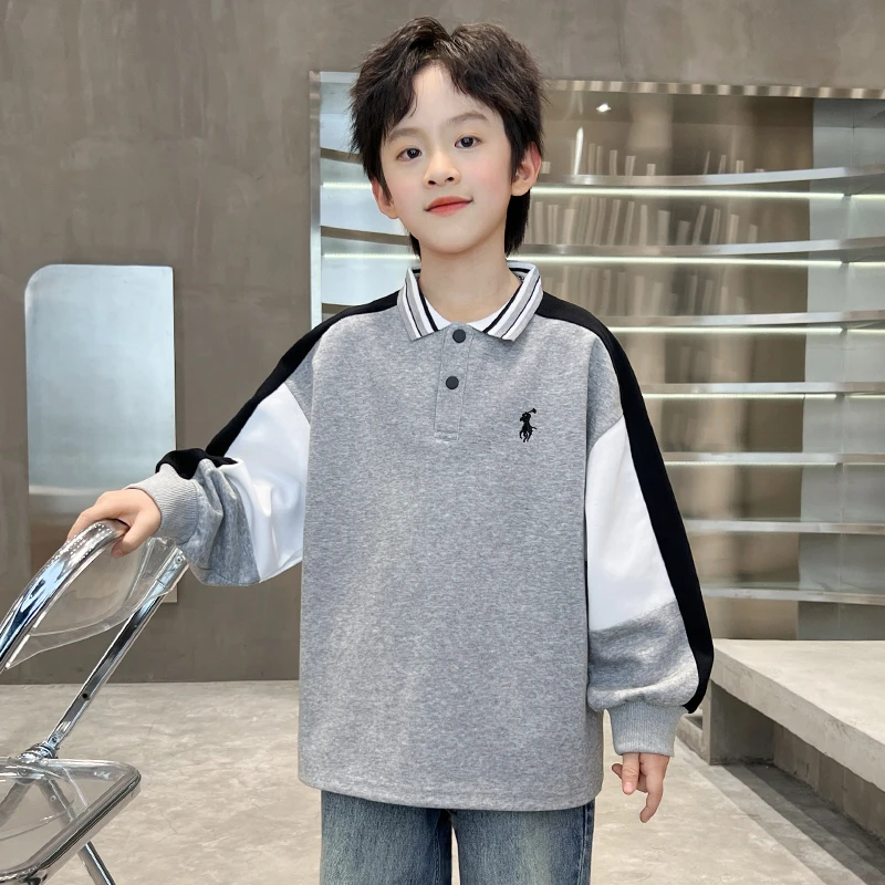 中班仔男童长袖POLO衫春秋装新款儿童撞色拼接上衣男孩春季*36021
