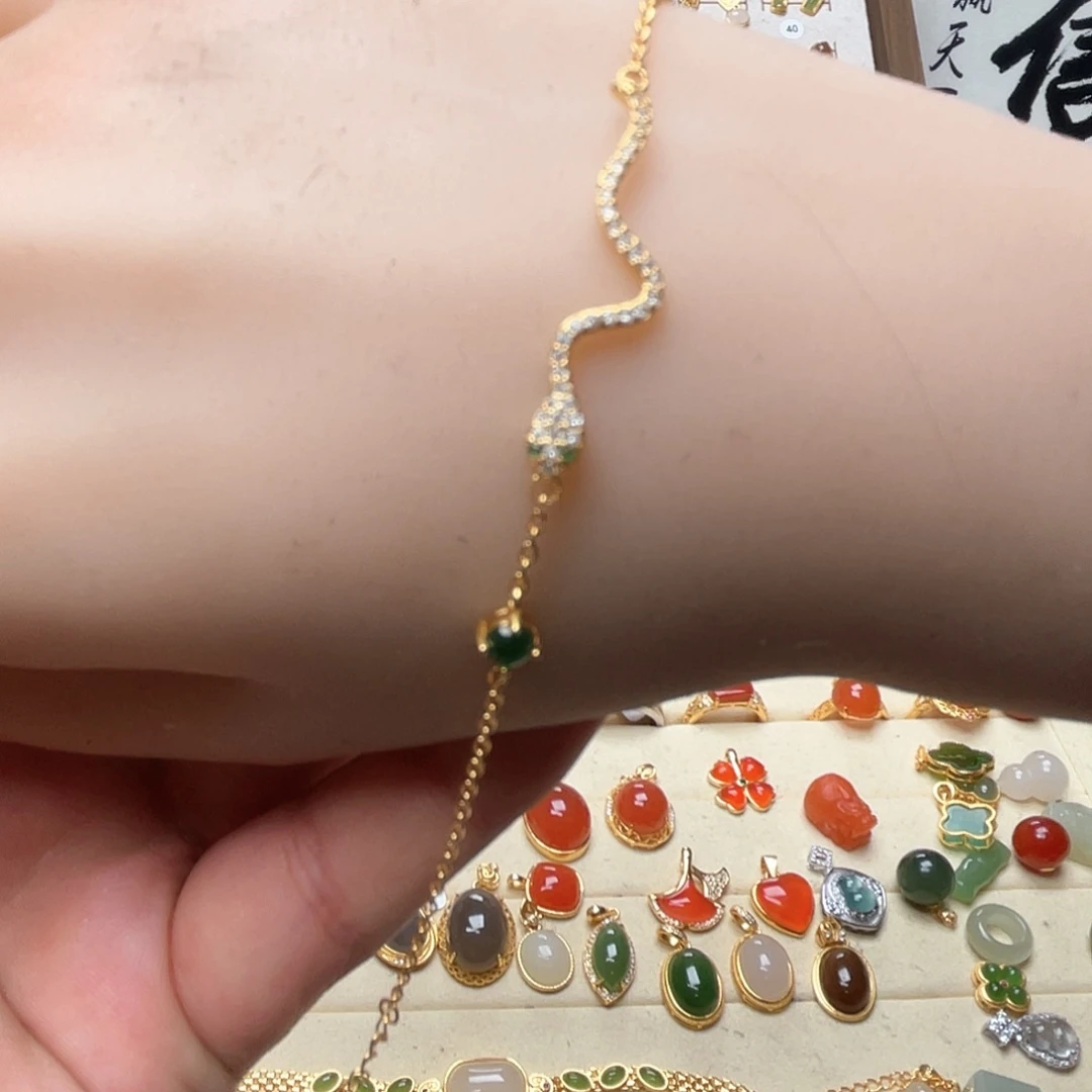 和田玉手链银S925镶嵌