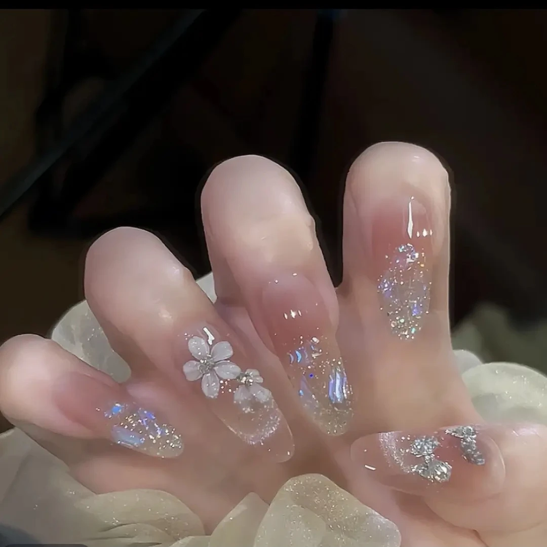 【莫奈花园】纯手工猫眼穿戴甲爆闪温精灵长款美甲 2025 高级感指甲