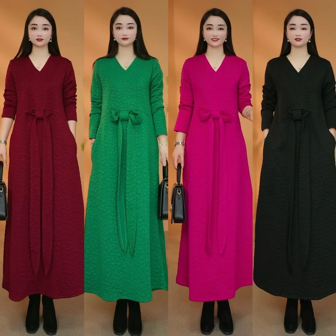 【衣雅严选】8240-2674#新款加厚加长浮雕花气质显瘦显高连衣裙