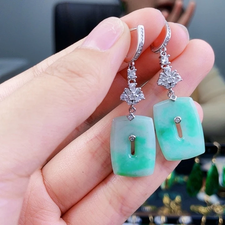 翡翠耳饰银S925镶嵌饰品