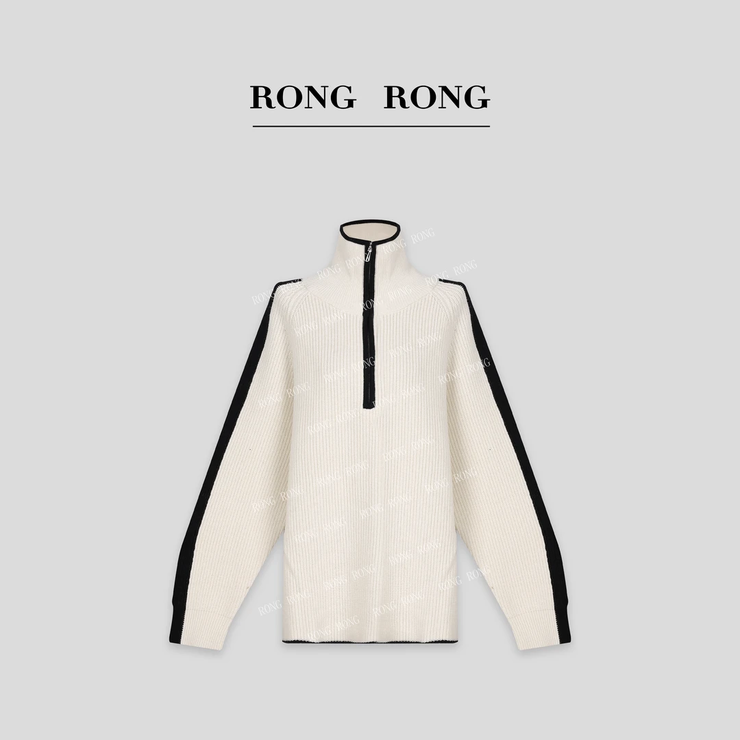 溶溶J【精致韵味】RONGRONG100绵羊毛半高领宽松撞色针织羊毛衫2351