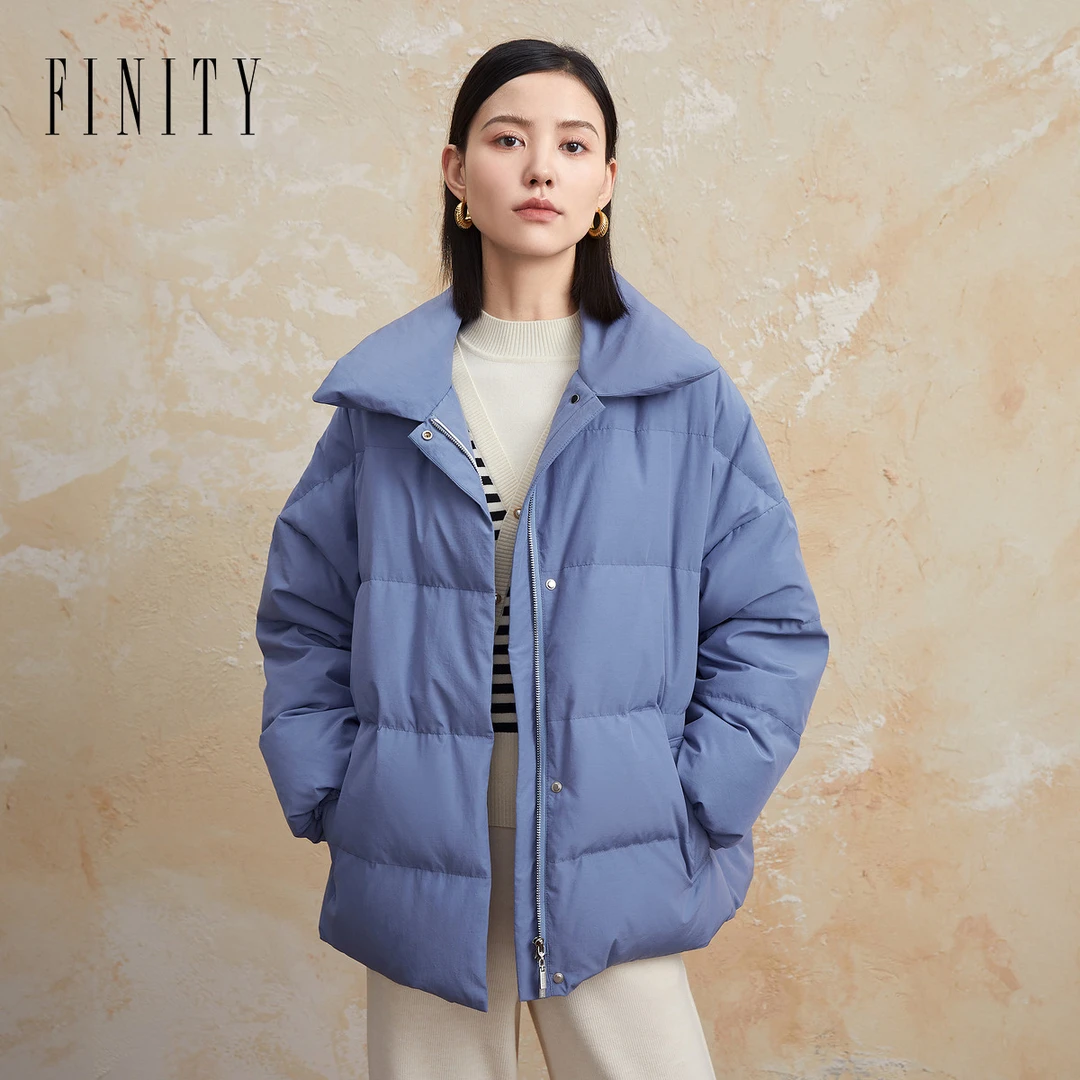 FINITY菲妮迪【白鹅绒】新款羽绒服保暖休闲收腰连帽中长款外套女