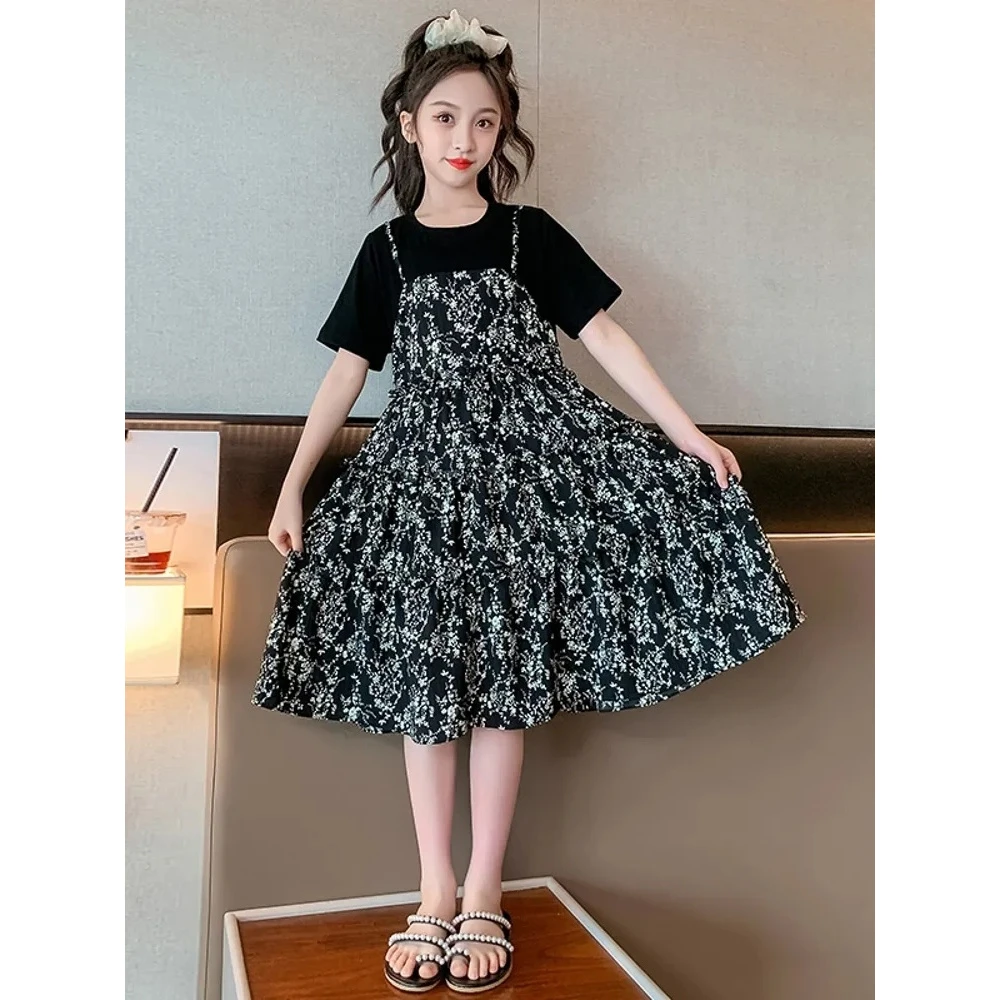 【儿童服装】女童夏季新款假两件连衣裙中大童夏天裙子夏装小女裙子