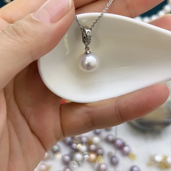 合金淡水珍珠白珠银色万能扣