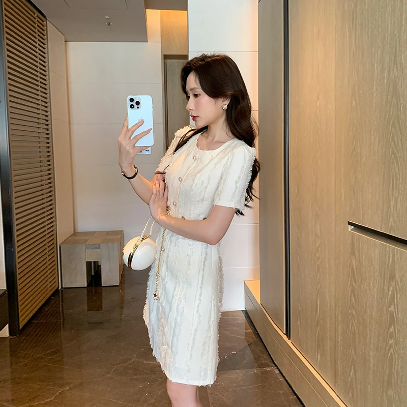 奢姿[轻奢系列]大码女装2025夏季流苏提花裙子胖妹妹时尚连衣裙