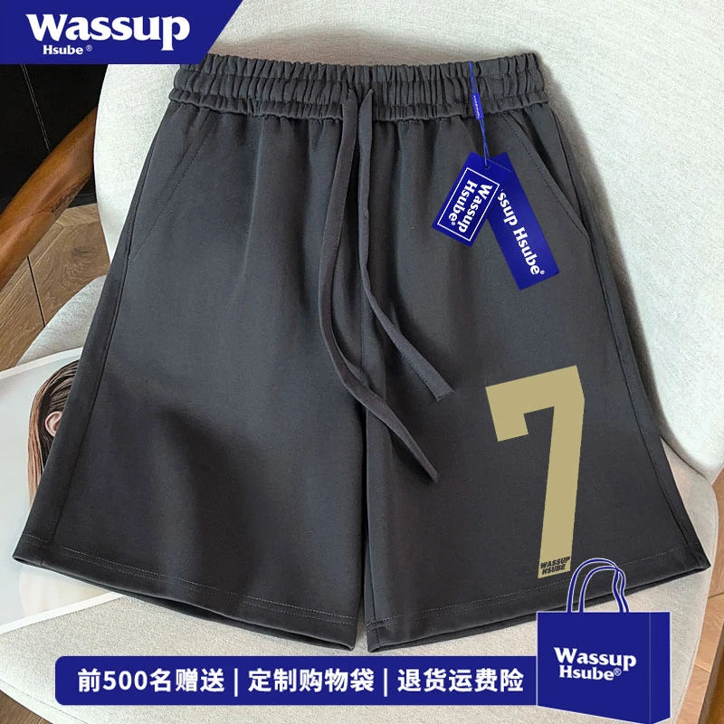 WASSUP HSUBE 美式简约风数字7印花五分短裤男夏季ins百搭运动裤