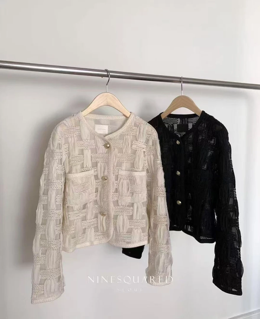 NINESQUARED 2025新款圆领透视长袖短外套