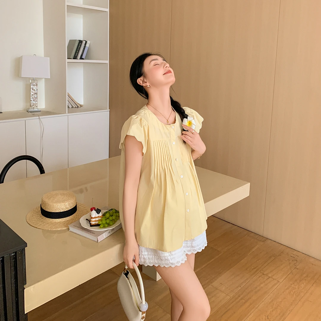 ZMA孕妇装【花边飞袖小衫套】夏季新款孕妇短裤夏装外穿裤子减龄