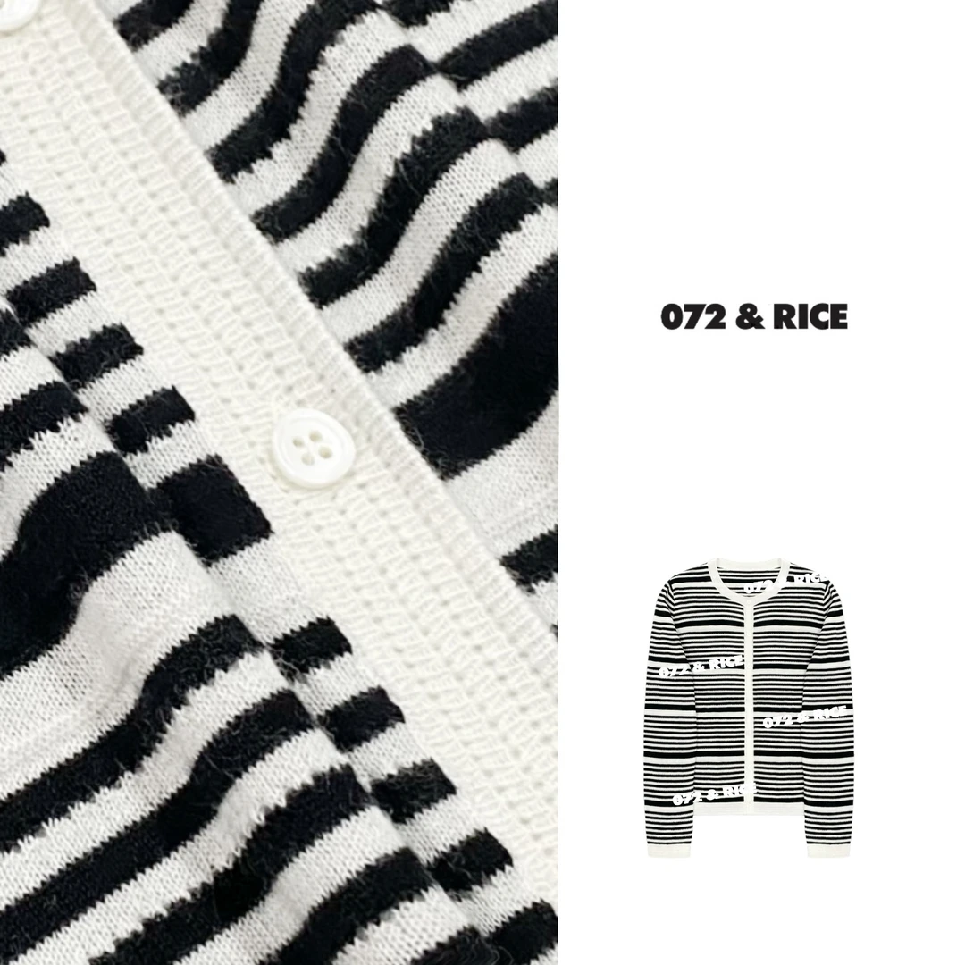 072 & RICE【钢琴条】绵羊毛 秋季休闲圆领长袖针织开衫 A65662