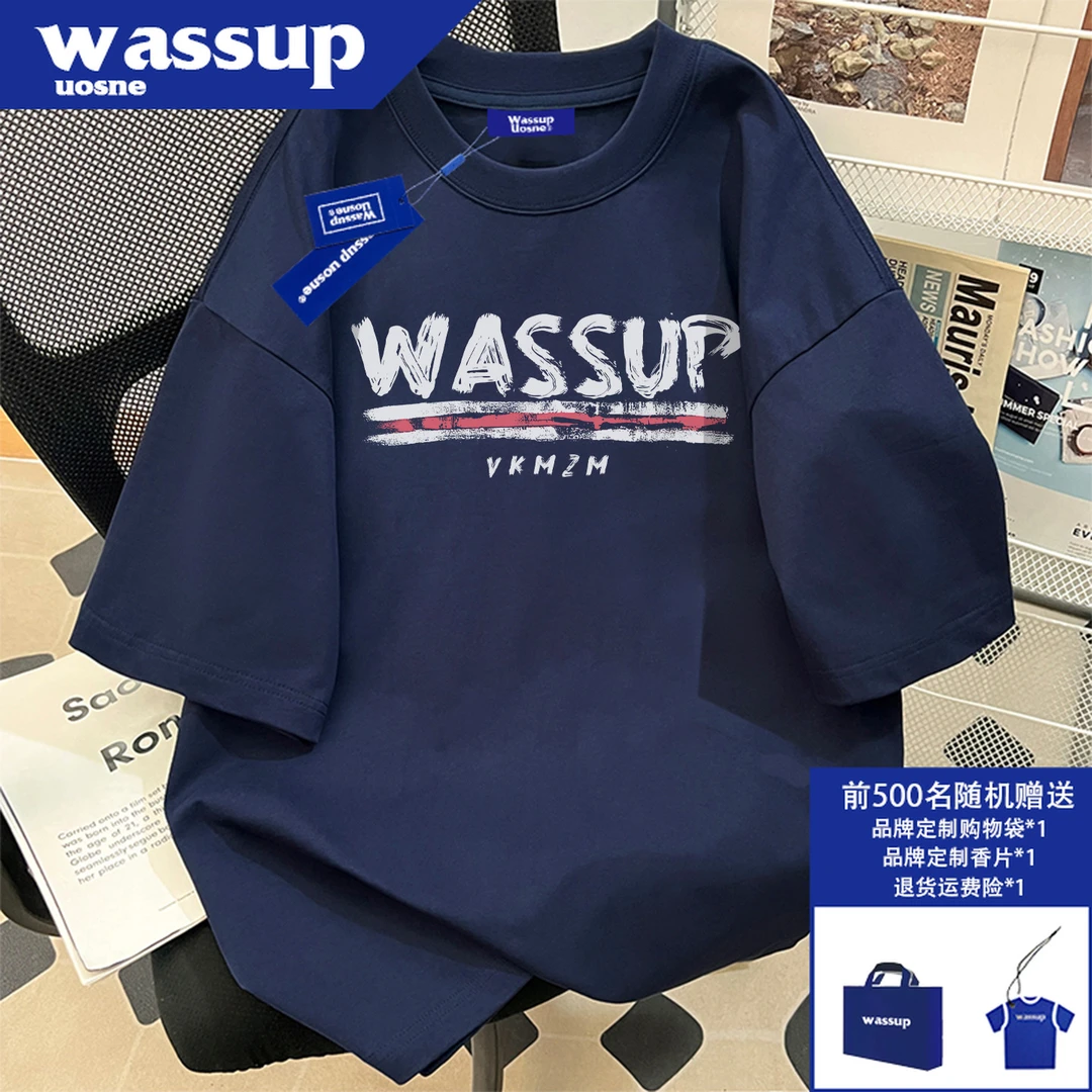 WASSUP UOSNE美式纯棉短袖t恤男夏季休闲帅气潮牌重磅宽松上衣服