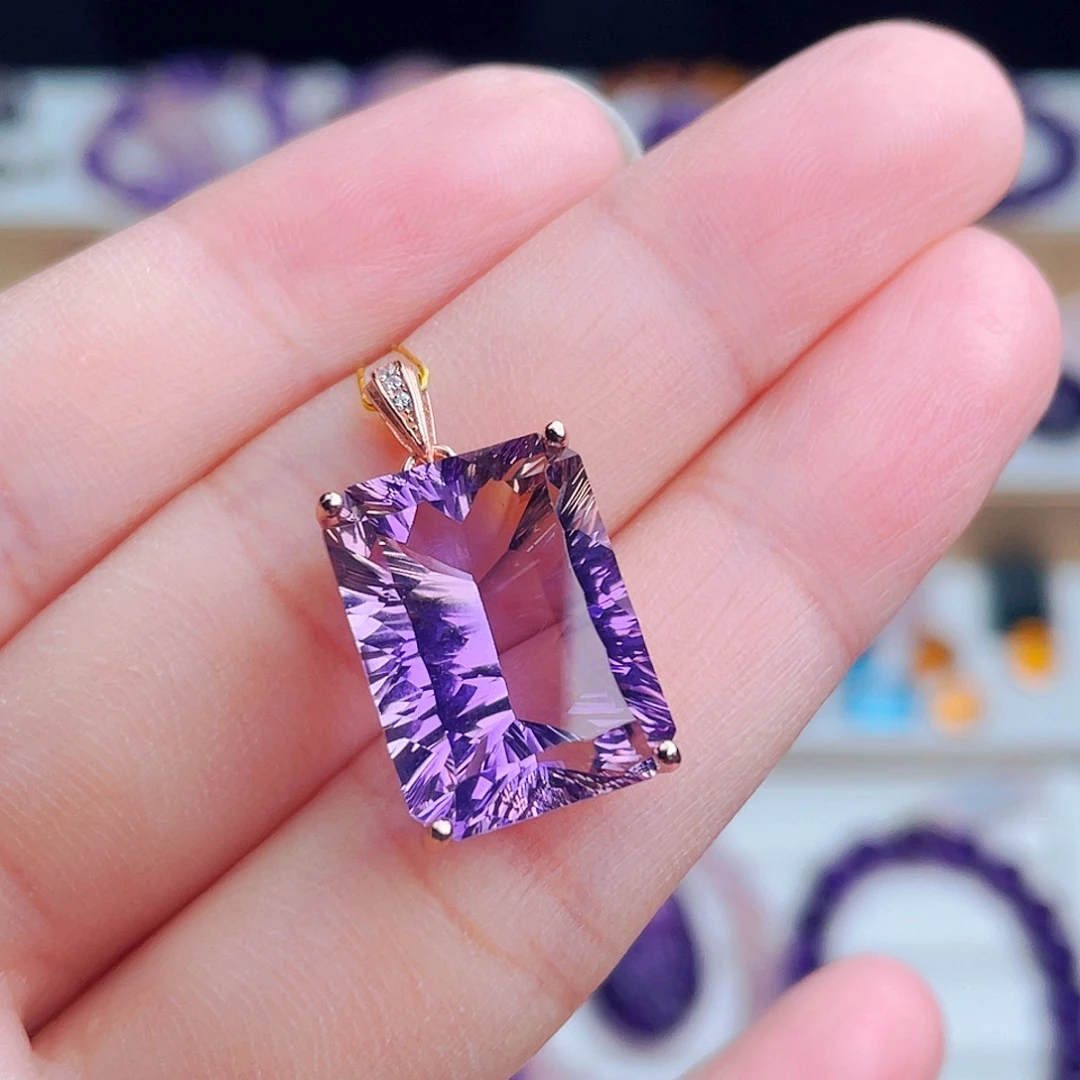 珠宝半成品水晶银S925镶嵌天然保真紫黄晶吊坠