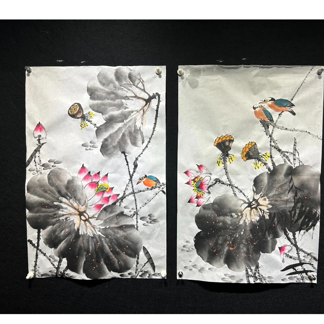 【荷，雅一对】张静老师书画作品-横版 画芯：70*45