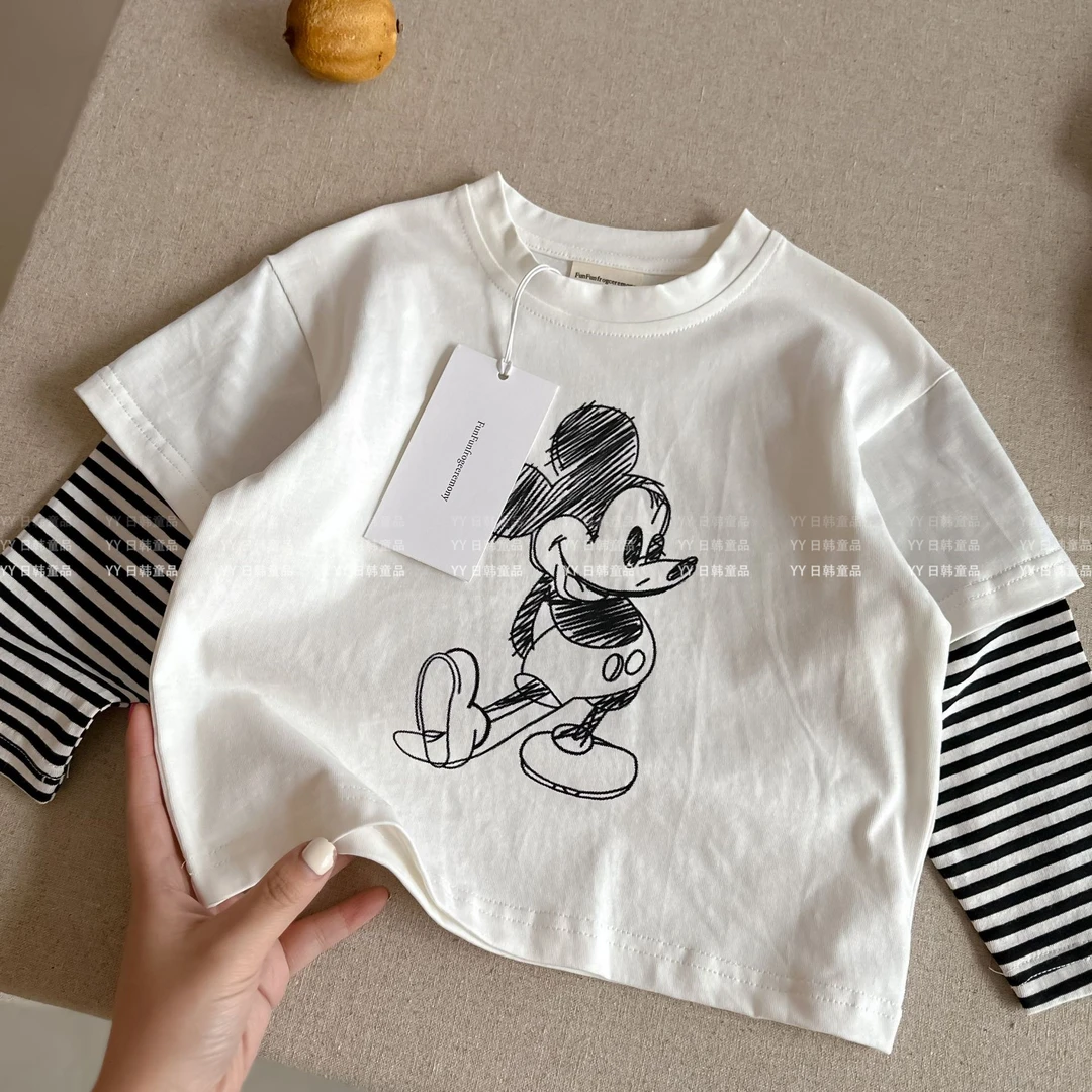 Y.Ystudio-儿童纯棉长袖T恤春款男女宝宝圆领打底衫假两件上衣