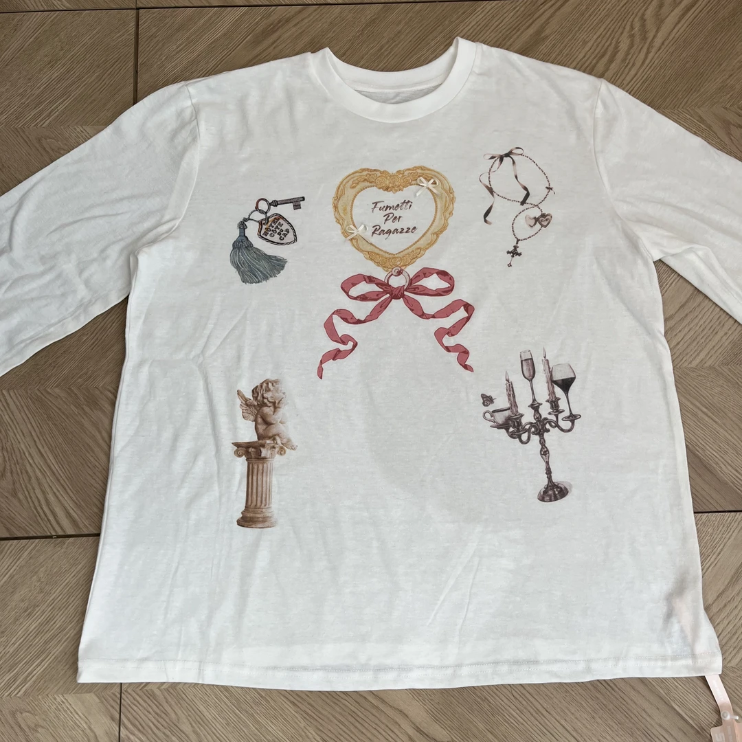 长袖t恤女2025新款韩版宽松廓形显瘦休闲大版印花T恤