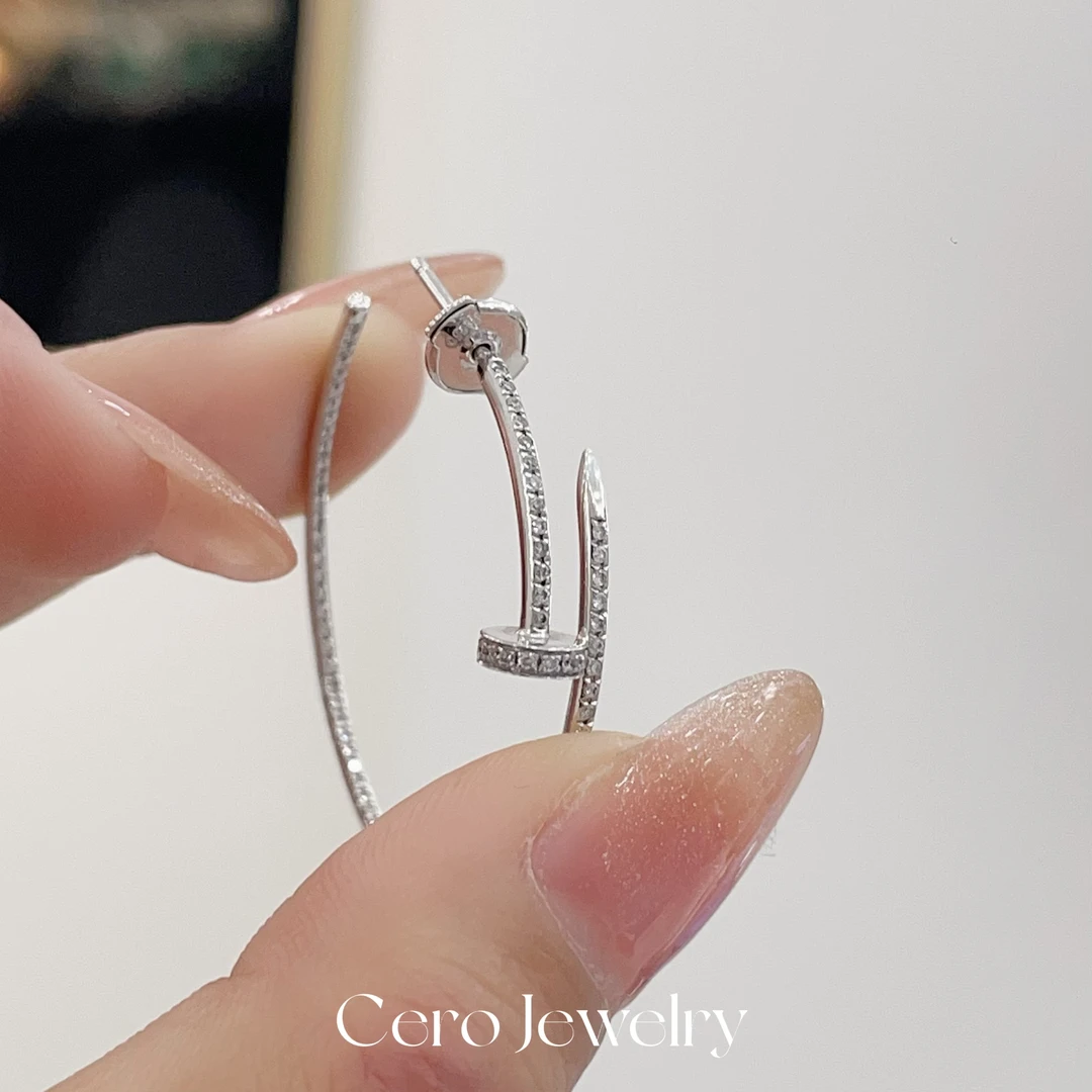 CERO【满钻钉子】【1.2克拉】白金色轻奢时尚经典钻石耳环耳扣