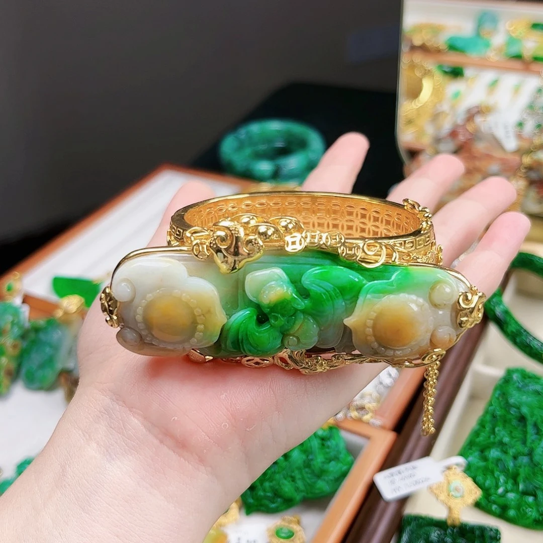 【闪购商品】银S925镀金镶嵌手镯翡翠