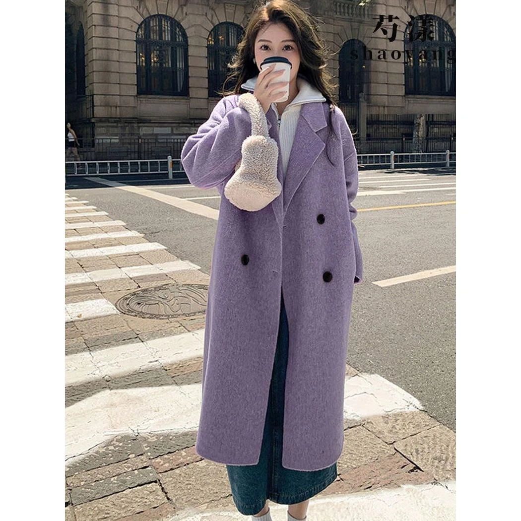 双面绒大衣女2025年秋冬新款韩版宽松中长款毛呢外套