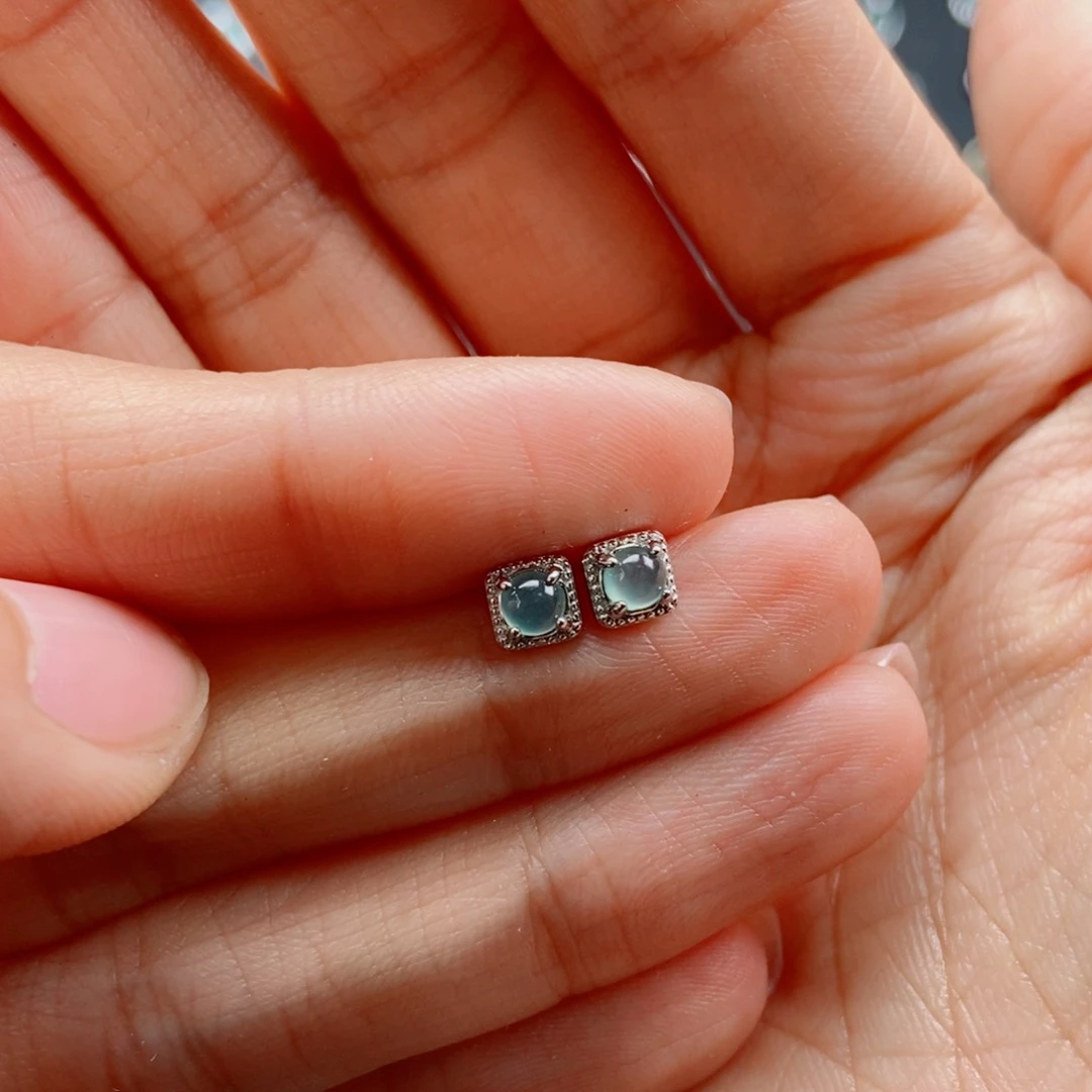 翡翠耳饰银S925镶嵌翡翠首饰