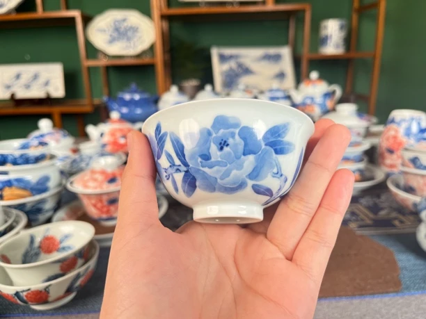 【沫染枫月】月季花薄胎撇口杯