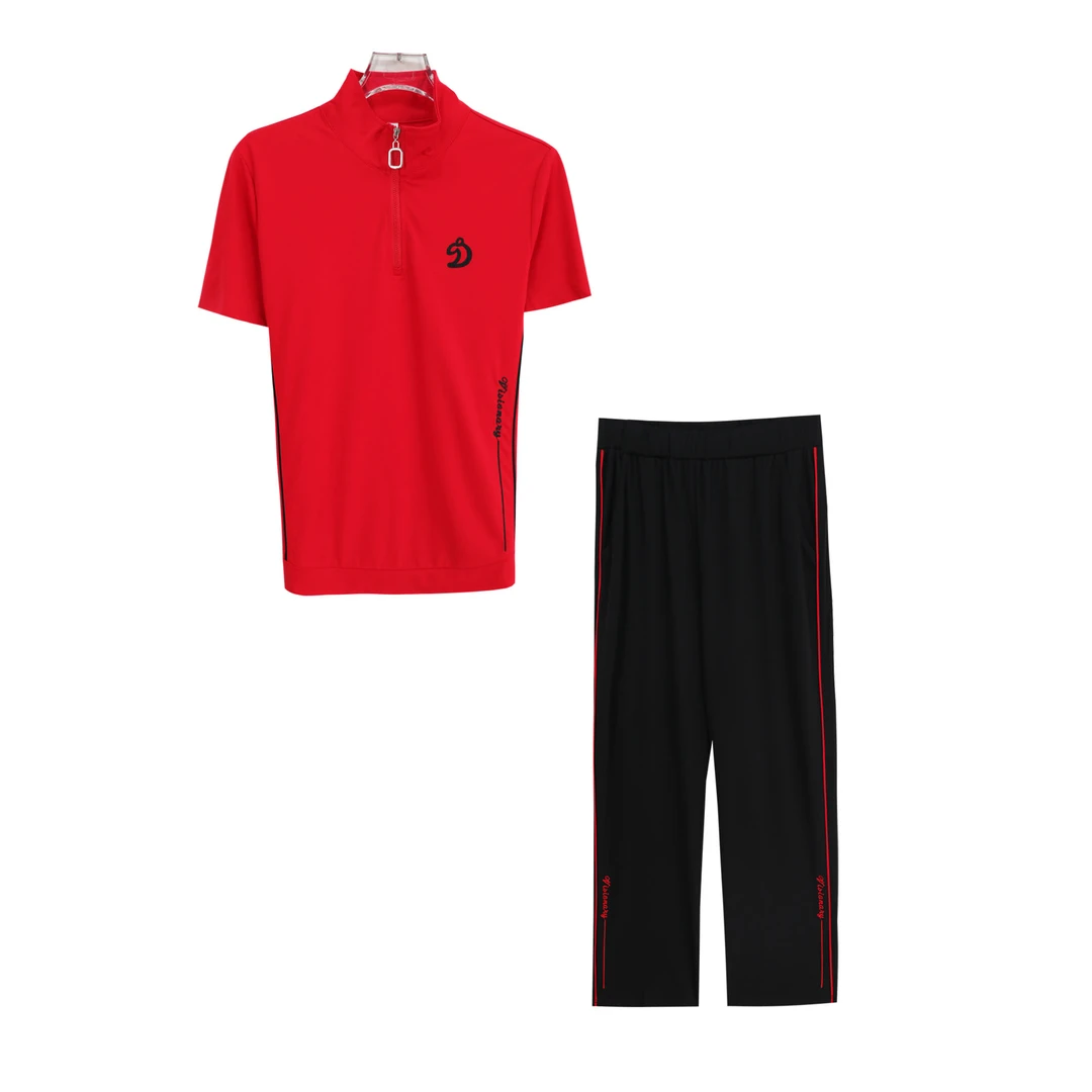 时尚立领半拉链宽松短袖上衣松紧腰宽松裤显瘦运动套装S1100