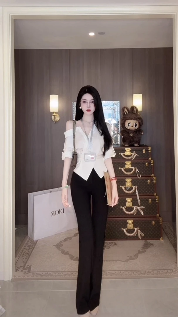 【雅乔定制】腿精裤 时尚百搭黑色高腰喇叭裤休闲裤子DYLL-25066790