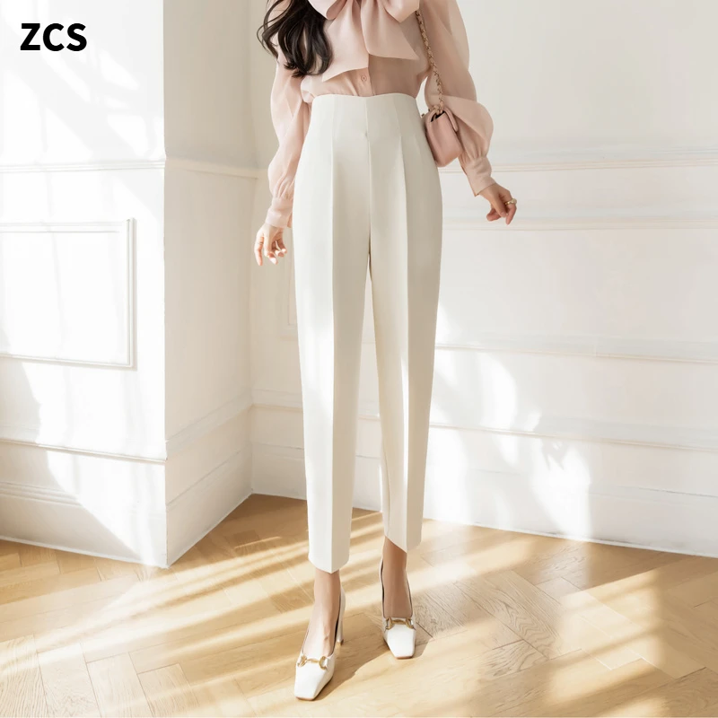 胖mm花苞裤女2025春夏高腰西装小脚烟管9分裤直筒哈伦休闲长裤女