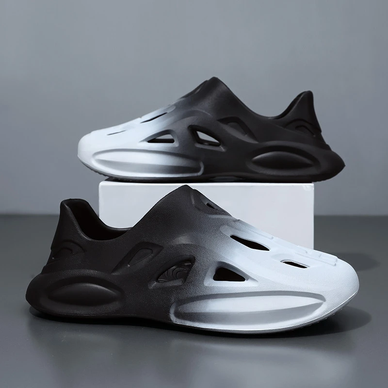 渐变色踩屎感包头凉拖鞋防滑青少年运动户外厚底大码休闲洞洞鞋男