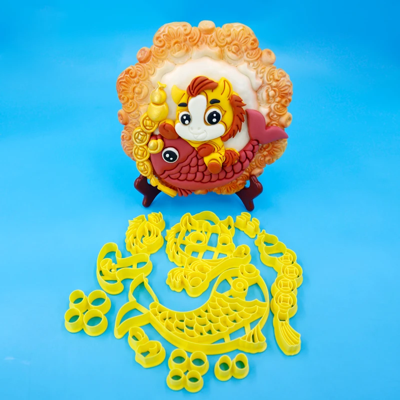 原创新款马年有鱼模具福禄财有鱼财底花样馒头面食花饽饽花饽饽模