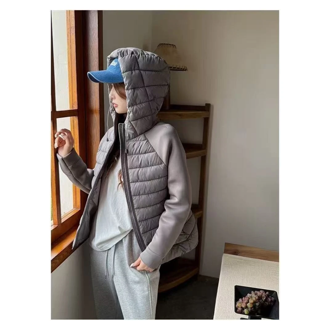 木子静-「实力显瘦」韩系时尚百搭假两件连帽收腰棉服外套-25370