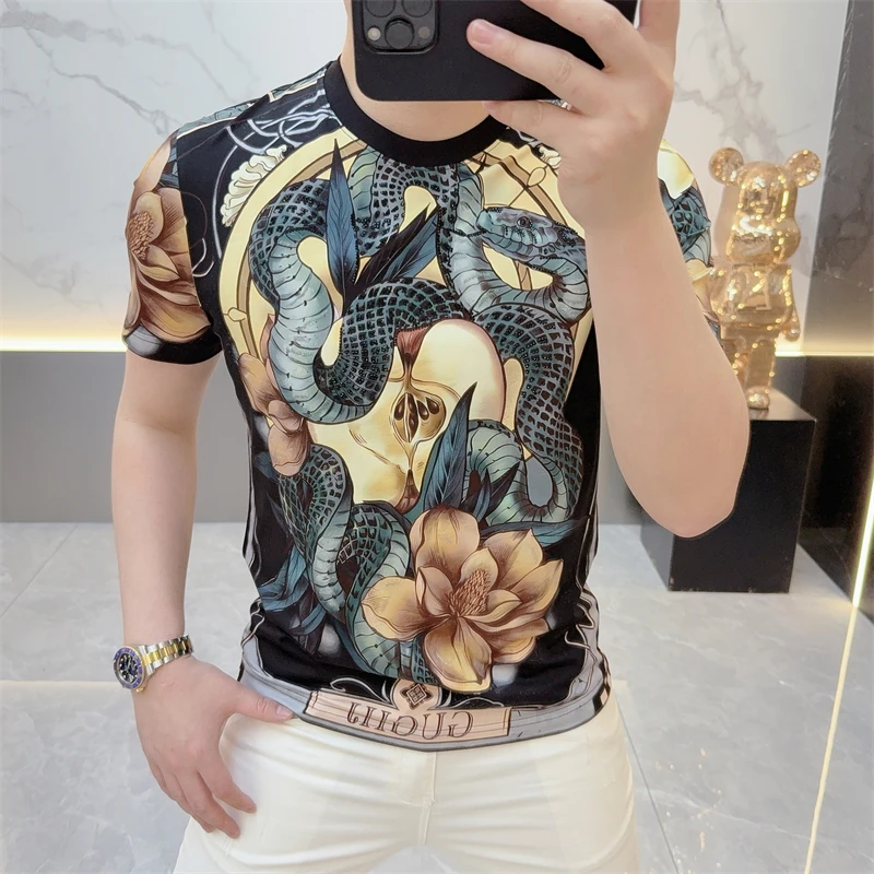 冰希小众.美式潮牌满印男士短袖高端定制洋气帅气T恤2025夏季新款