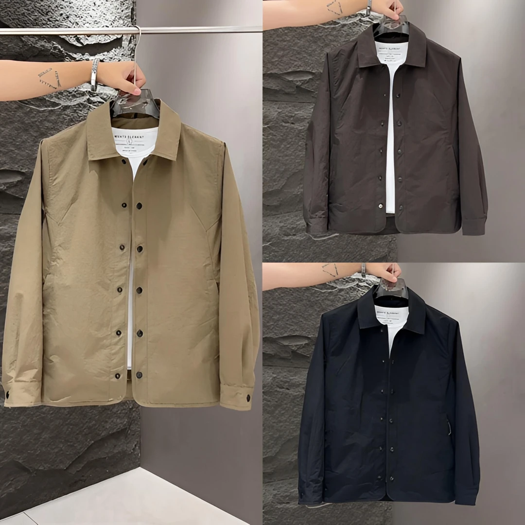 秋季新款拼接设计感百搭上衣男时尚纯色简约翻领商务休闲夹克外套