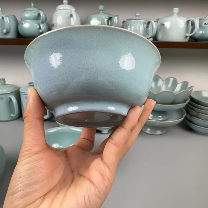 摆件陶汝瓷汝窑碗支钉烧天青釉大瑕125不退不换