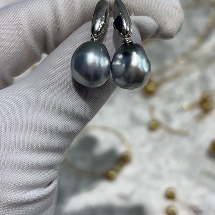 银S925镶嵌海水珍珠耳饰