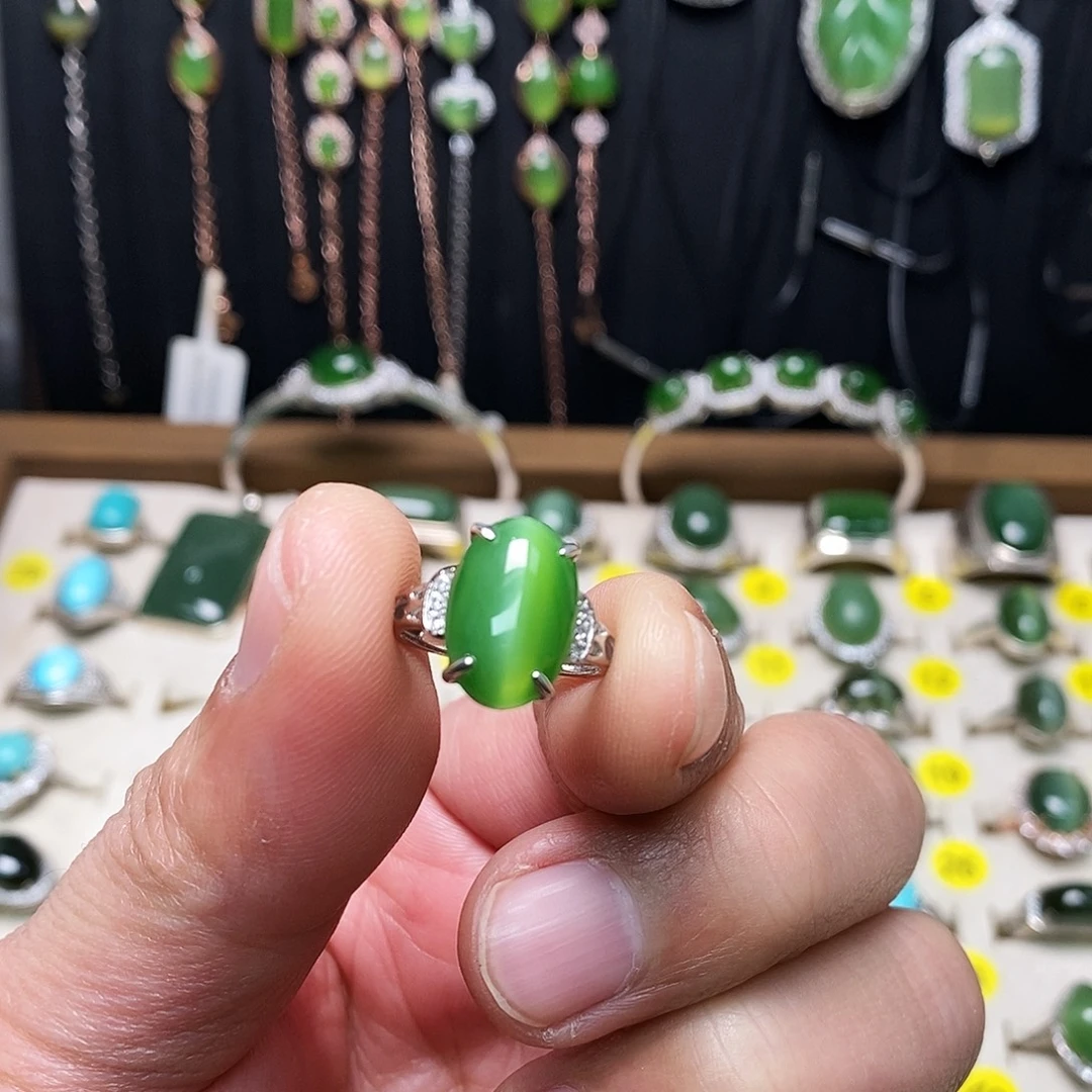 和田玉（碧玉）银S925镶嵌戒指