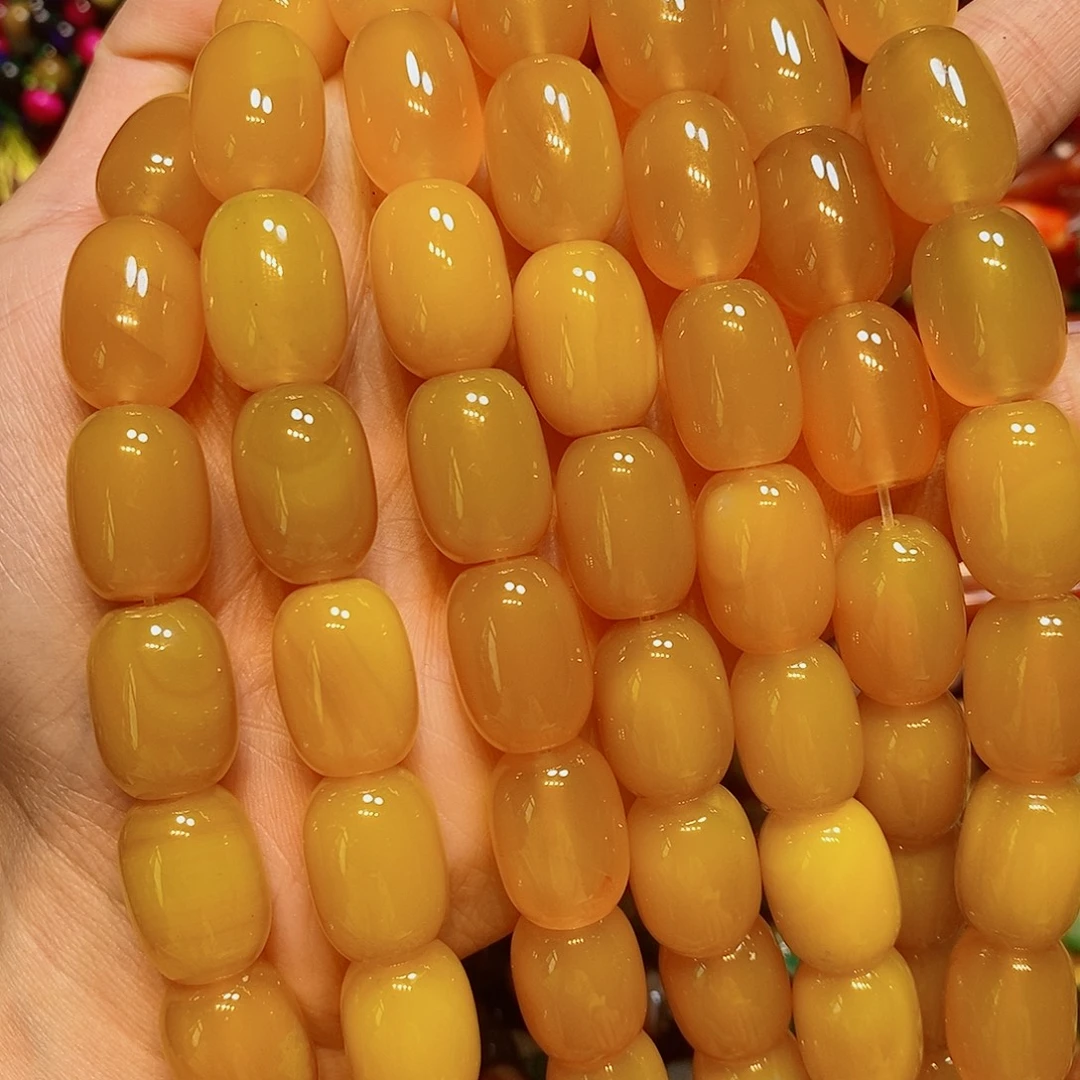 玛瑙/玉髓散珠13✖️18mm蜜蜡黄桶一条