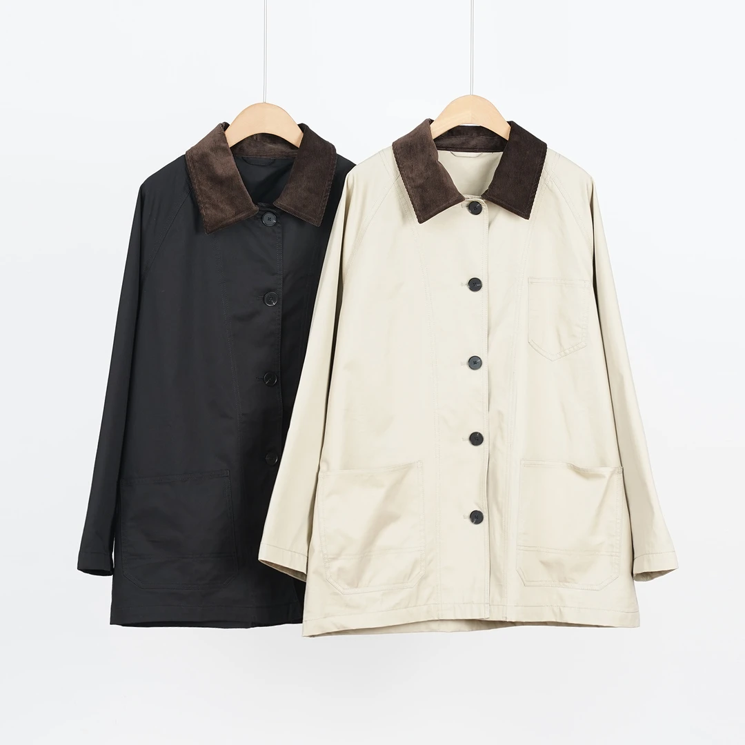 外贸品牌高密斜纹棉灯芯绒领撞色拼接巴恩风夹克外套女（251583）