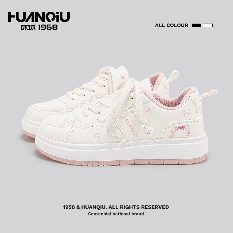 环球厚底小白鞋粉白色kt女鞋2025秋季新款爆款校园风小众百搭板鞋