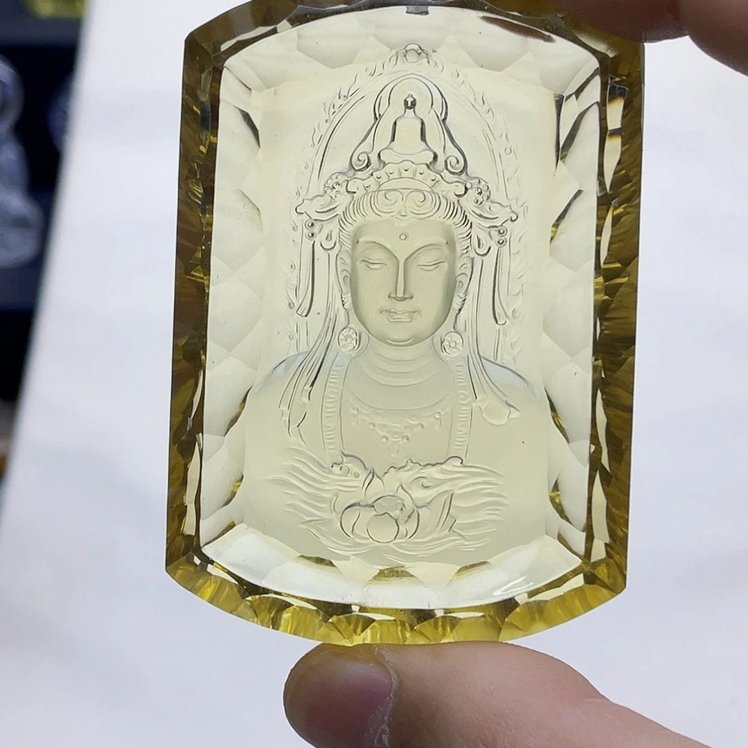 石***布未镶嵌颈饰水晶黄水晶千禧面观音吊坠