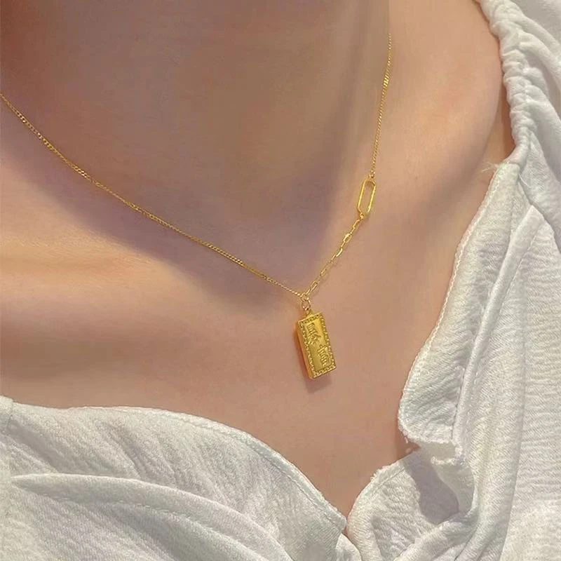 铜合金项链 新款碎冰冰暴富小方砖项链